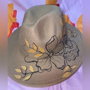 Embroidered Floral Tan Hat